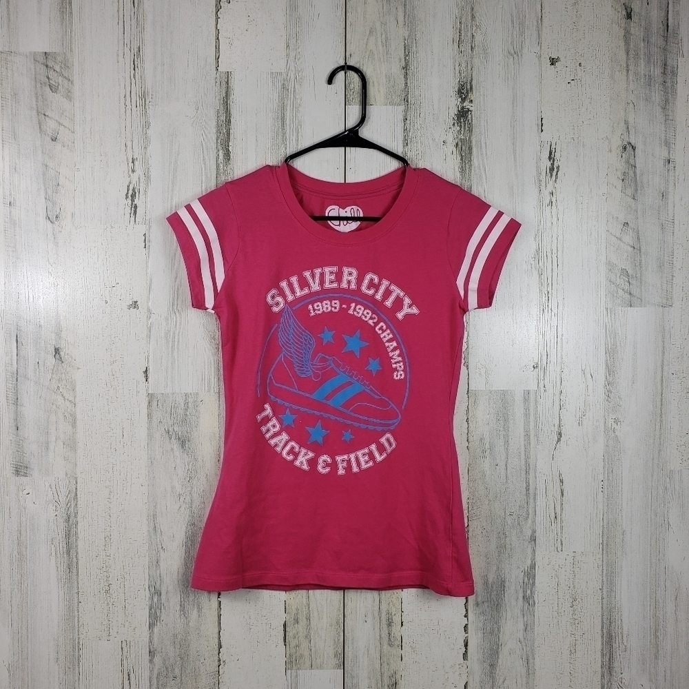 chill pink silver city short sleeve tshirt women's size large 11-13